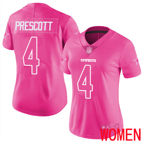Women Dallas Cowboys Limited Pink Dak Prescott #4 Rush Fashion NFL Jersey->nfl t-shirts->Sports Accessory